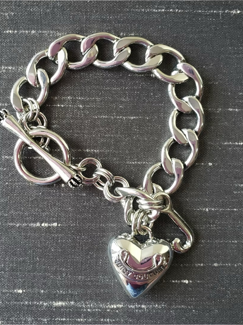 Juicy Couture Silver Heart Charm Link Bracelet